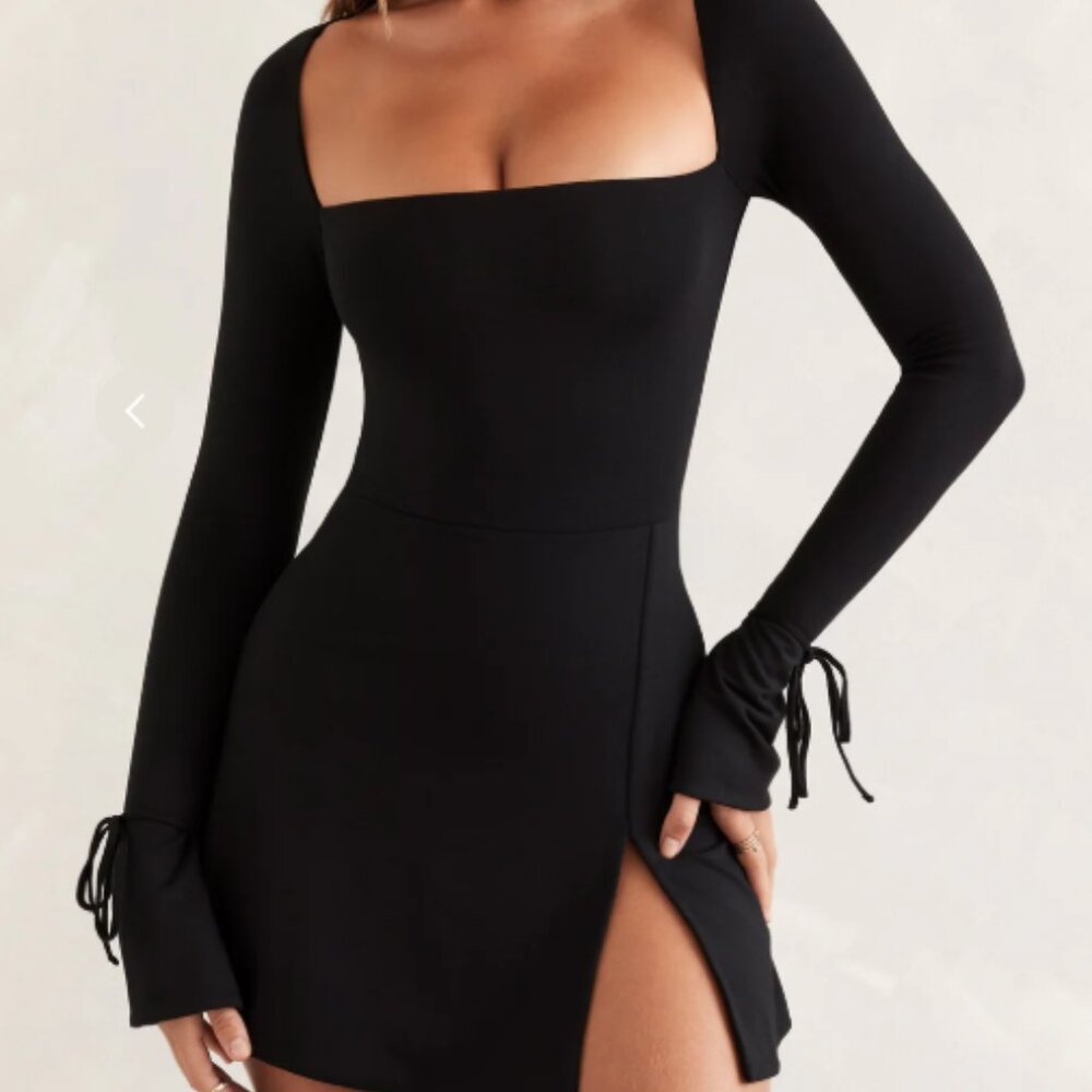 Oh Polly Baize Square Neck Long Sleeve Mini Dress